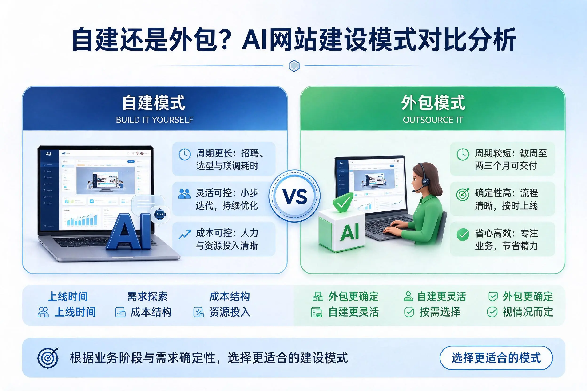 自建还是外包?大庆AI网站建设模式对比分析